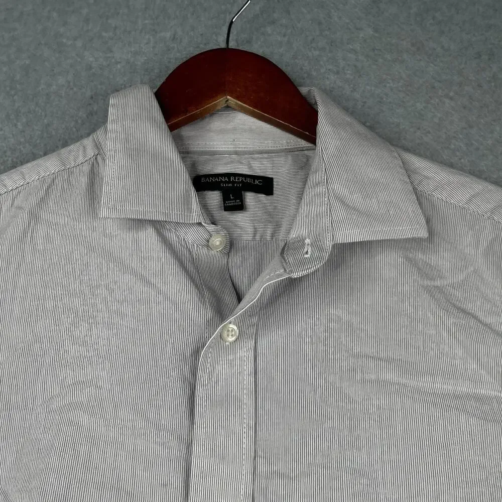 Banana Republic Slim Fit Gray Striped Shirt Button Up Long Sleeve Mens Large